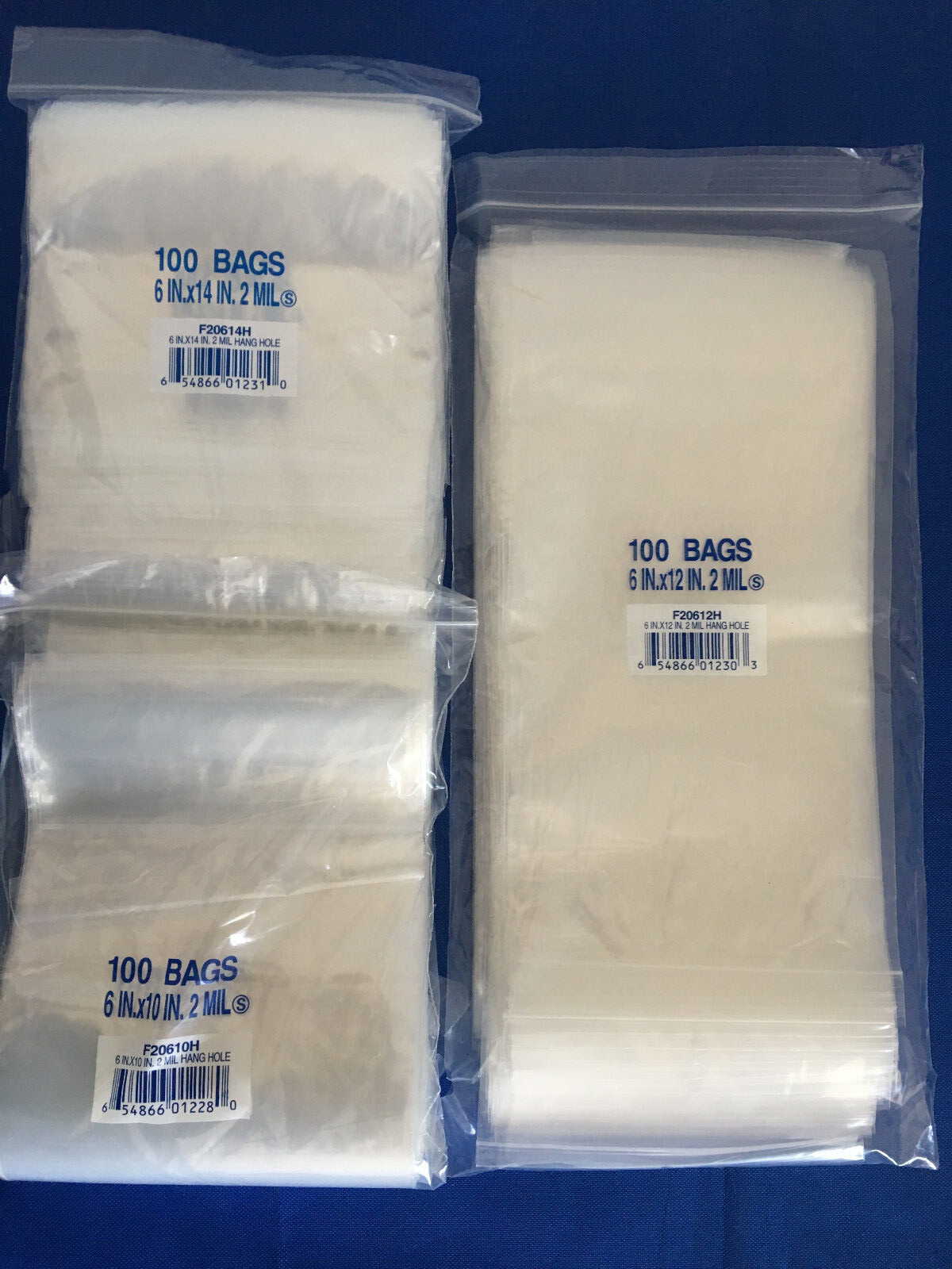 Clear Zipper Zip-Lock Seal Top Reclosable Hang Hole Plastic Poly Bags 2Mil 2-MIL