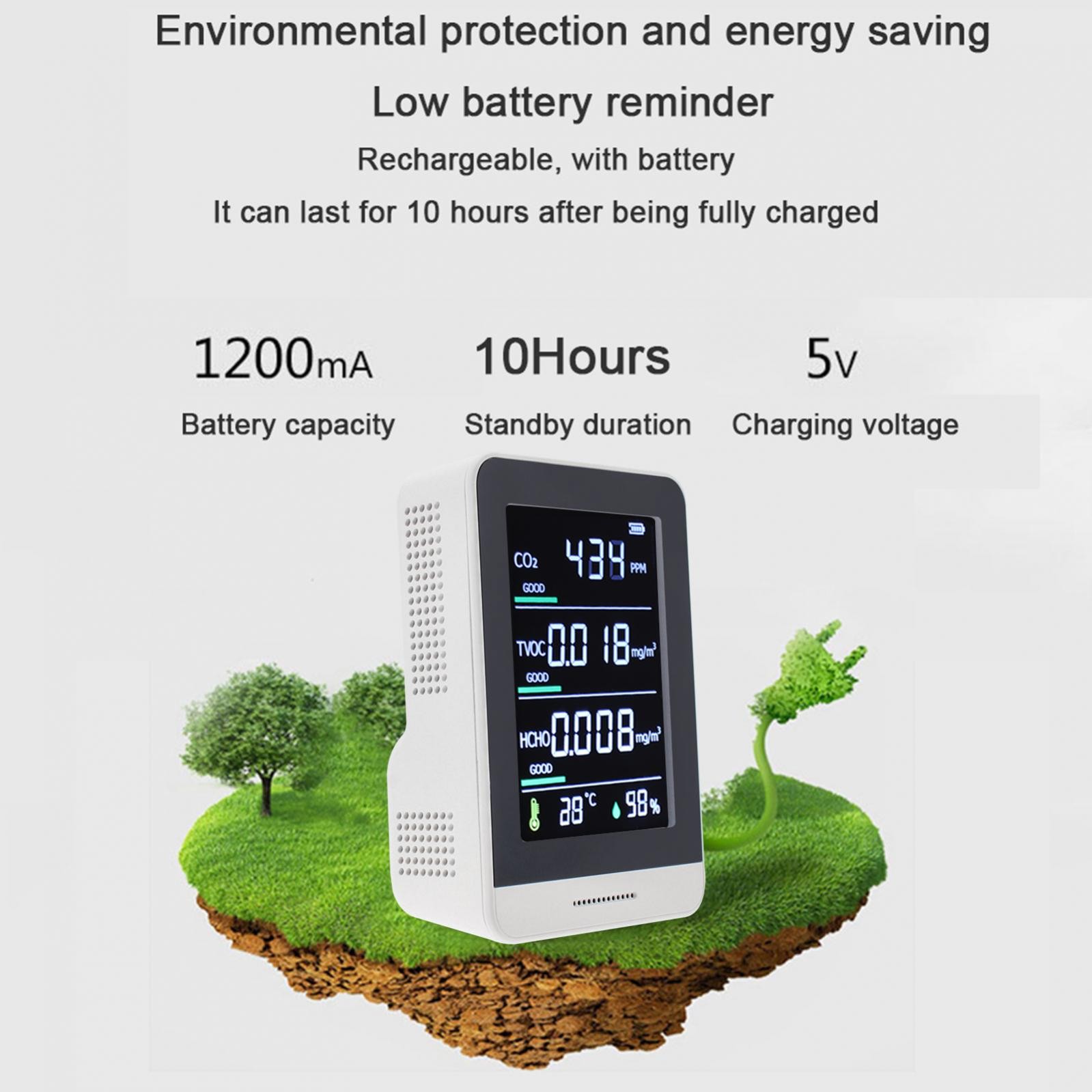 New 5 In 1 Air Monitor CO2 HCHO TVOC Portable Gas Analyzer Infrared Temperature