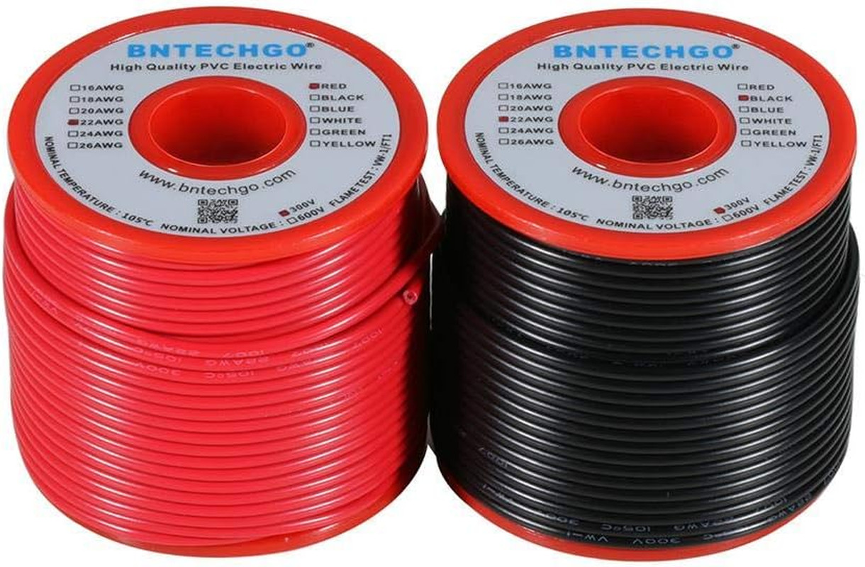 22 AWG 1007 Hook-Up Wire Red Black 200FT Solid Tinned Copper PVC 105°C