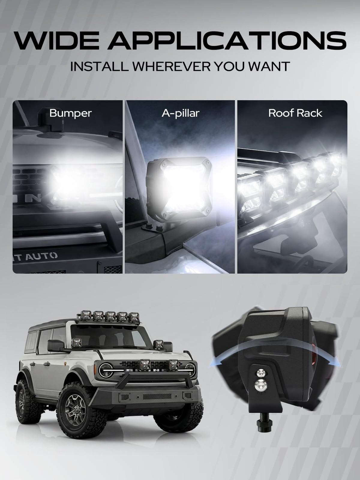 YHTAUTO 4 Inch LED Light Bars w/Wiring Harness & Light Cover 60W 7200LM 5700K…