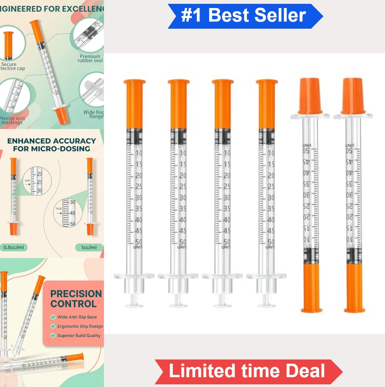 Syringe 0.5ml 30G 5/16 Inch 8mm Individually Wrapped Box of 100 Lab Liquid