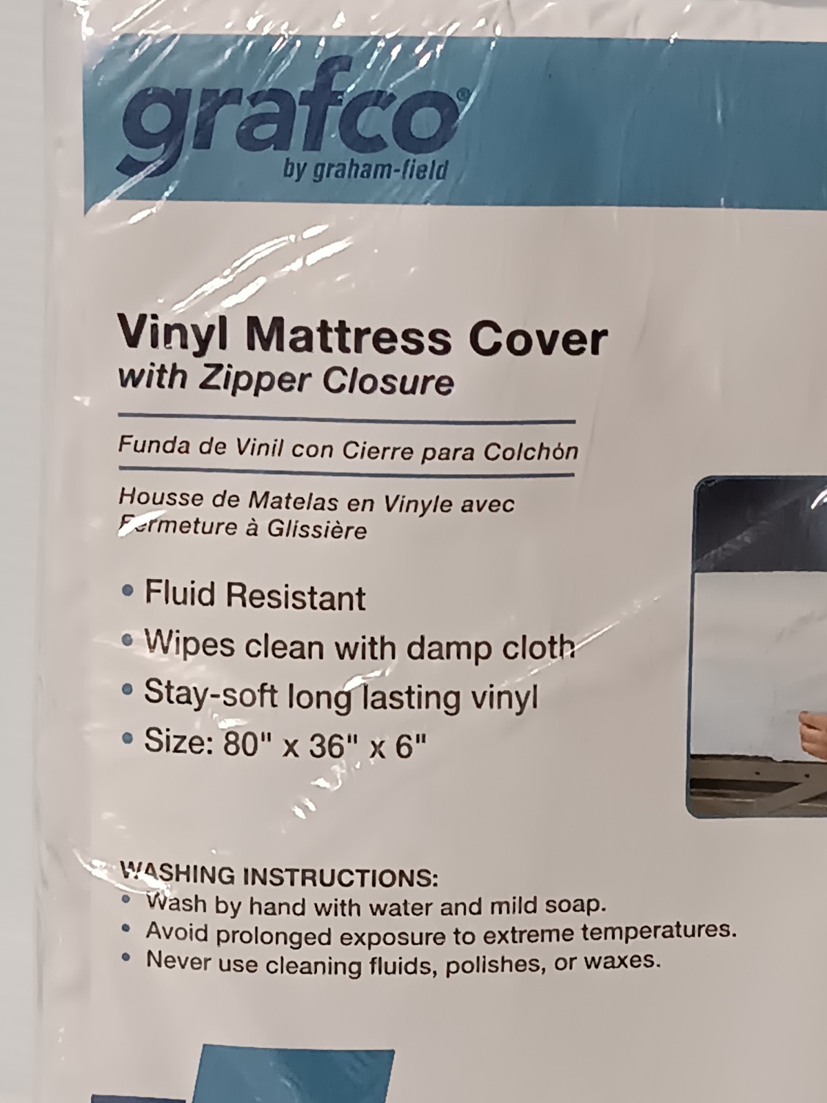 Graham-Field 3862-1 Grafco Vinyl Mattress Cover with Zipper Closure, 80″x36″x6″