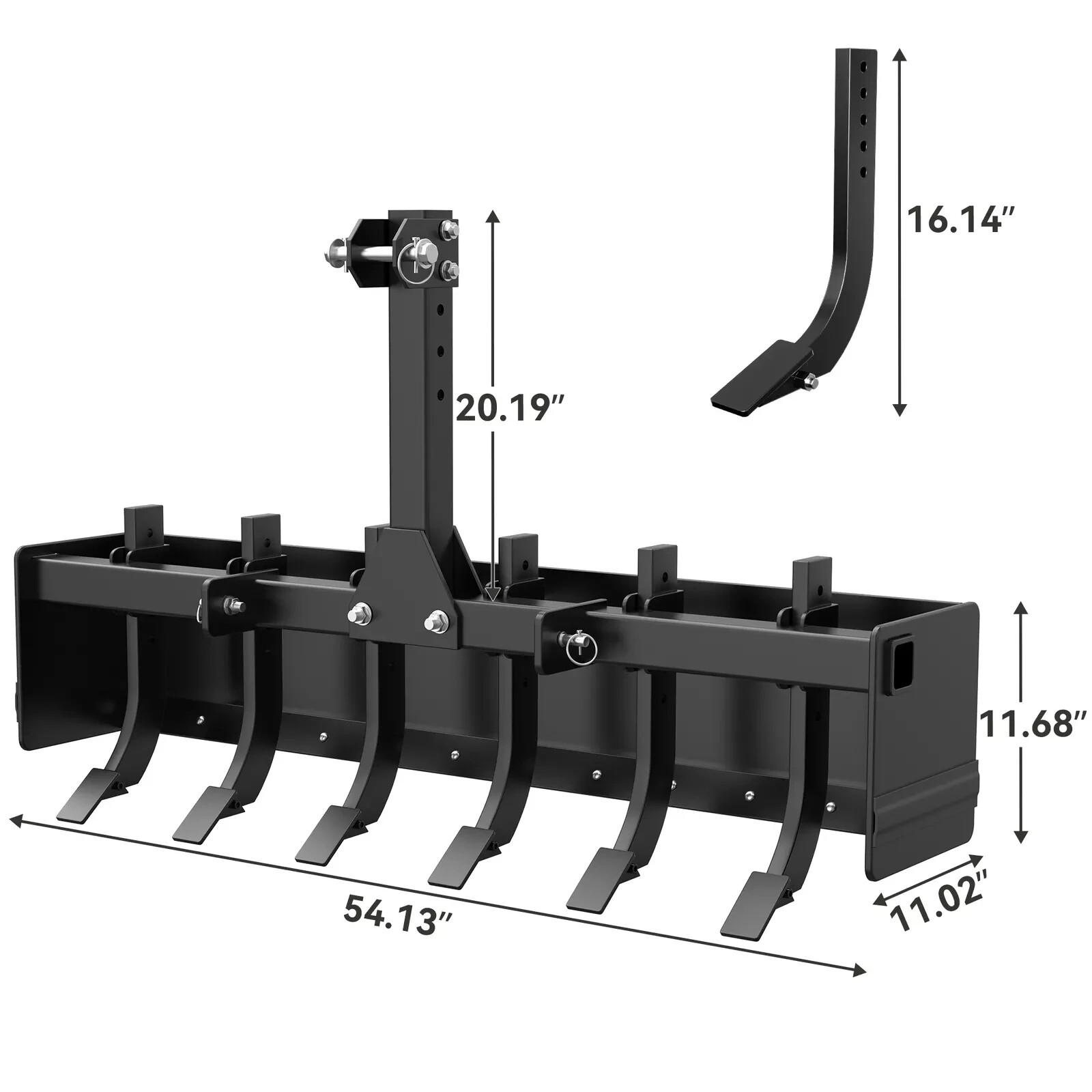 55″ Width Box Blade Tractor Attachment W/ 6 Scarifier Shank Cate 0 & Cat 1 Heavy