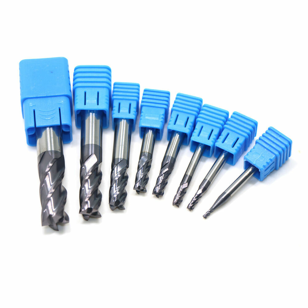 8pcs 4Flutes Tungsten Carbide End Mill Set Milling Cutter Tool 2mm-12mm HRC50