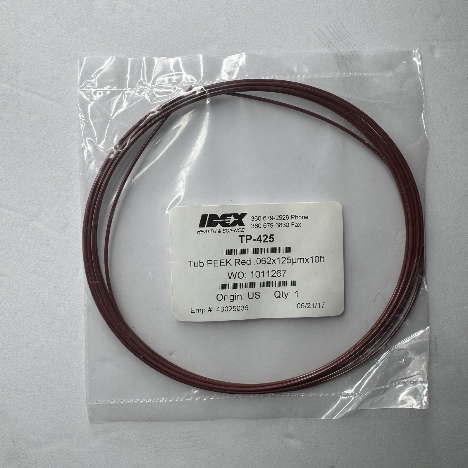 IDEX Health & Science TP-425 Red PEEK Tubing .062 x .125 10ft HPLC LC