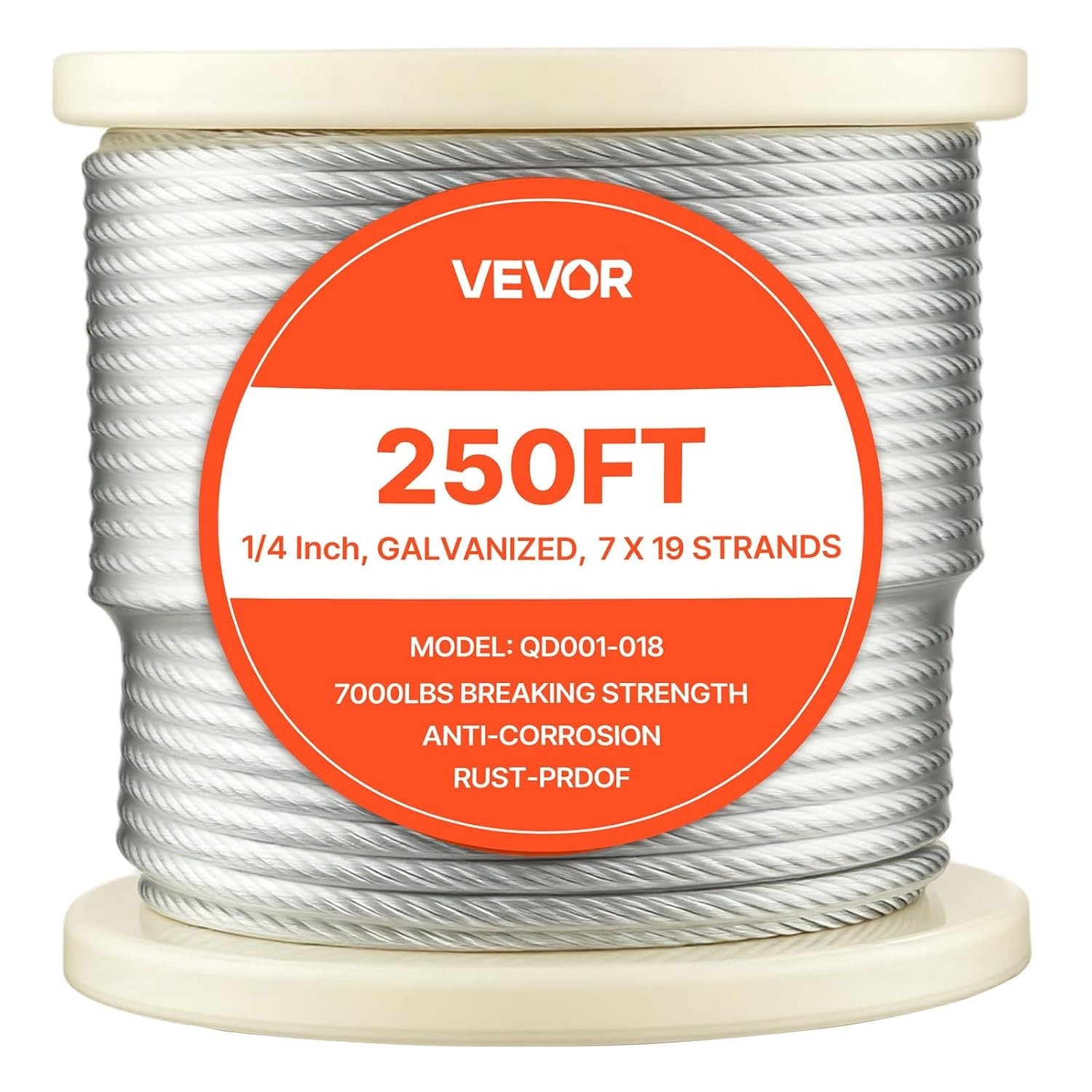Galvanized Carbon Steel Cable 250 ft Marine Grade