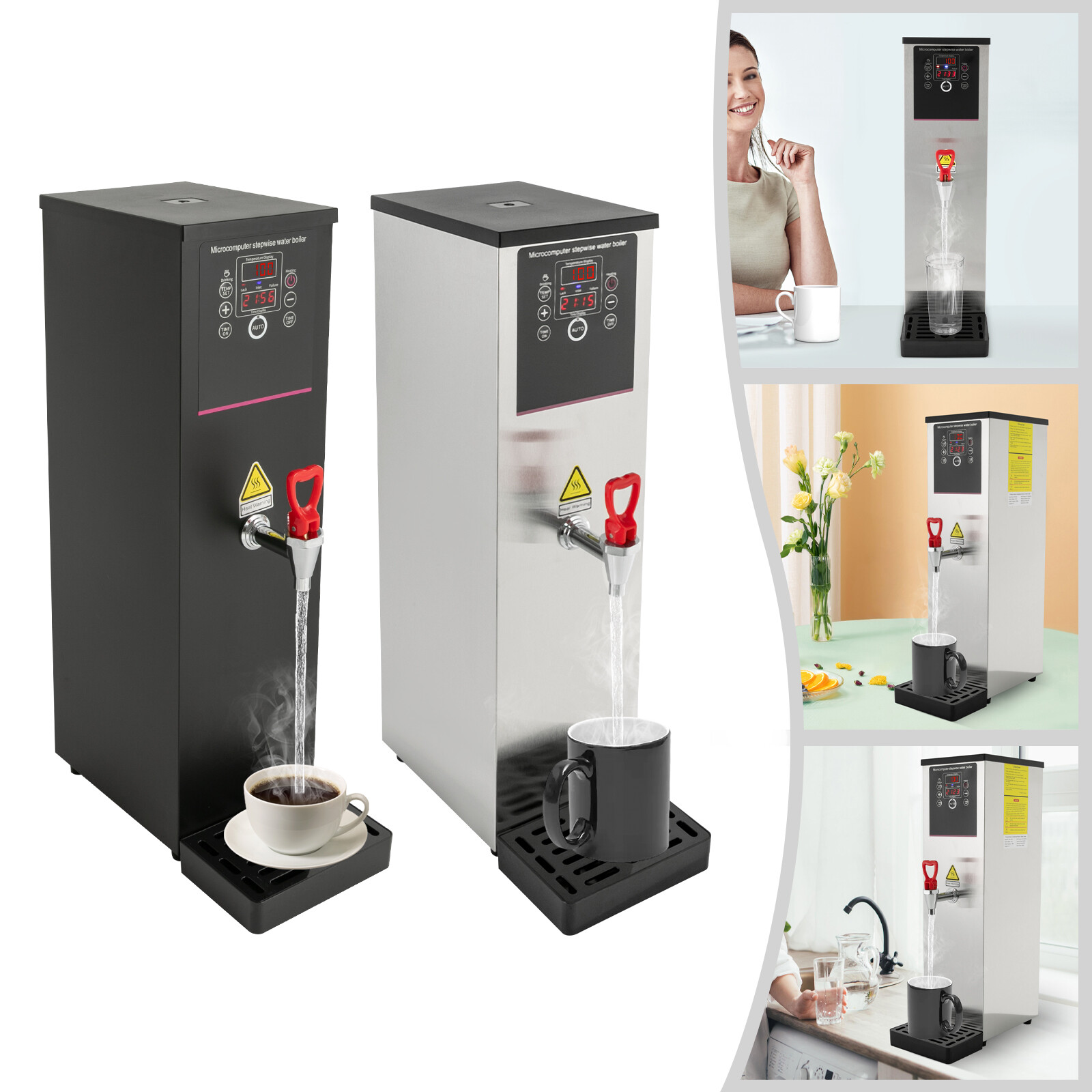 3.96gal Eletric Water Boiler Stainless Steel Hot Water Dispenser Black/Silver