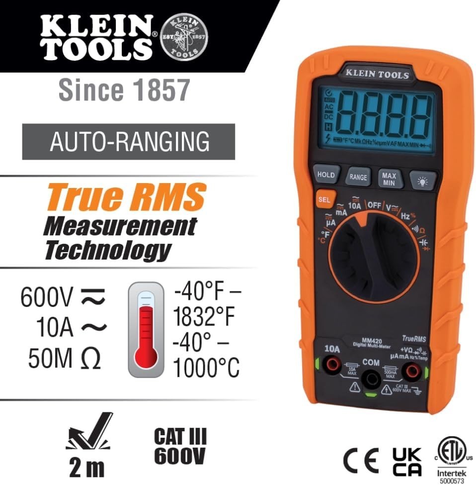 Digital Auto-Ranging TRMS Multimeter – 600V AC/DC, 10A Current, 50MΩ Resistance