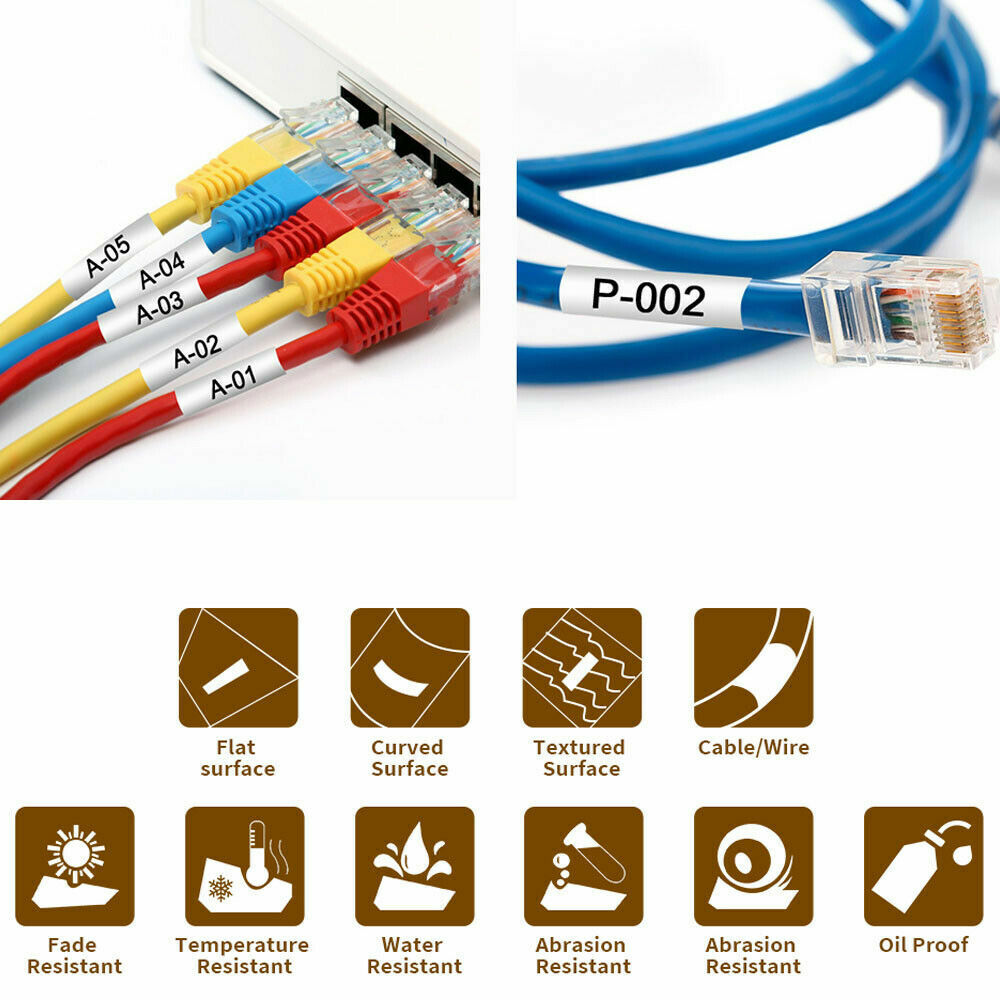 Black Ink White Yellow Heat-Shrink Tube Compatible with Brother HSe 211 221 231