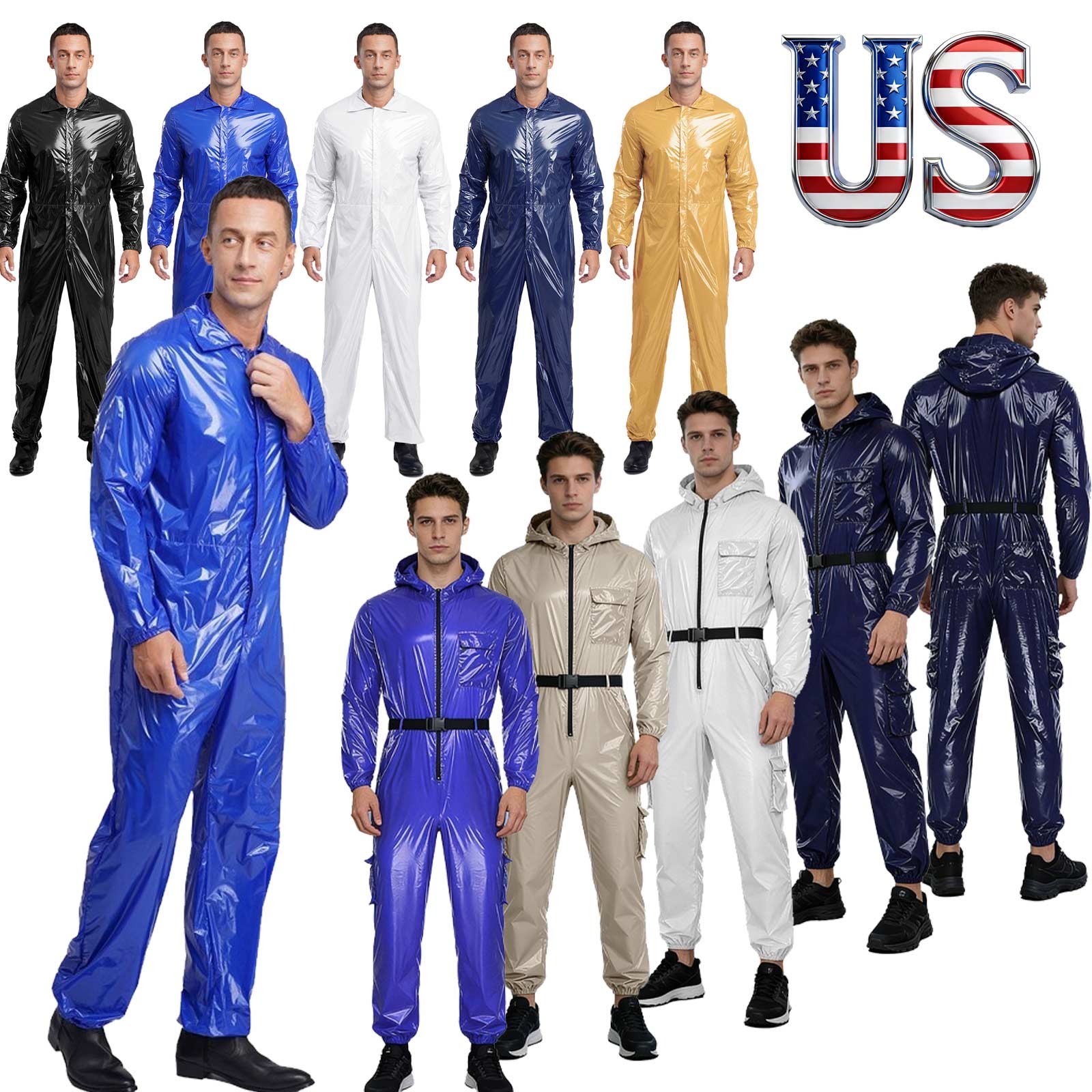 US Mens Waterproof Long Sleeve Coveralls Water Resistant Front Zipper Jumpsuit