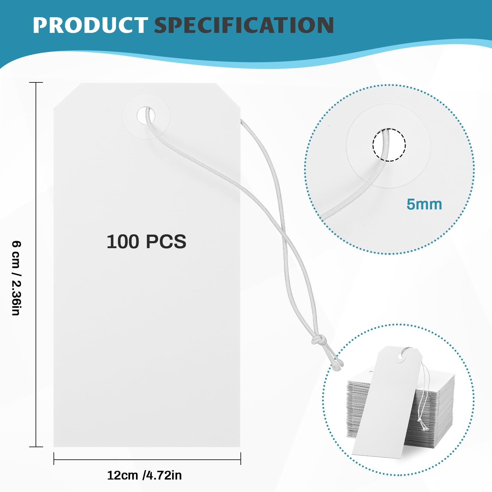50 Pack White Shipping Tags with Elastic String Blank Labeling 50 Pack,