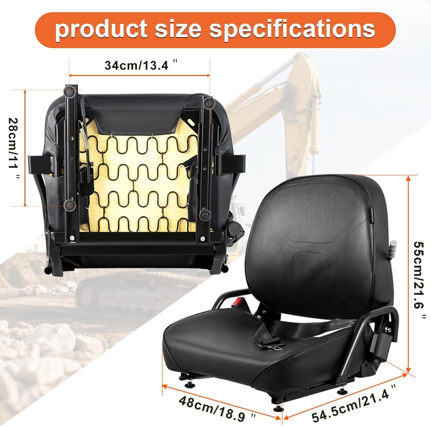 Universal Forklift Seat w/Retractable Belt – Curved Back, Fits Komatsu & More