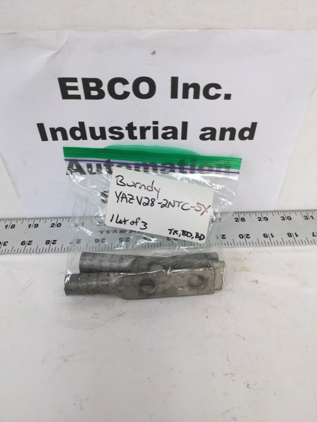 BURNDY 2-HOLE LUG PURPLE DIE 15 YAZV28-2NTC-5X, LOT OF 3