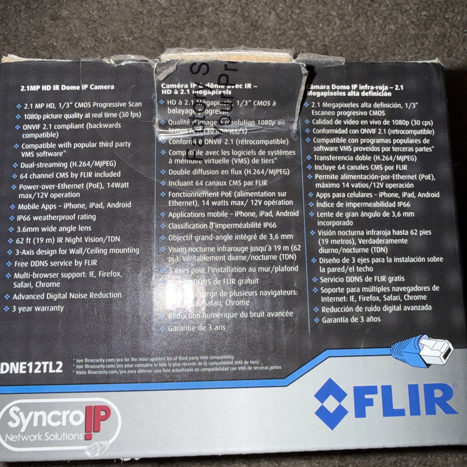 FLIR 2.1MP HD IR Dome Turret Flir DNE12TL2 Video Camera PoE ONVIF 3.6mm Lens
