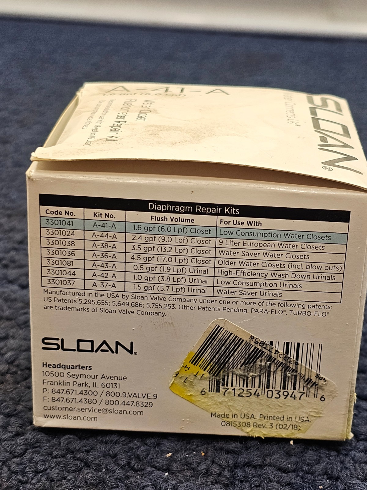 (QTY 2) Sloan A-41-A Water Closet Diaphragm Assembly 1.6 GPF For Flushometer