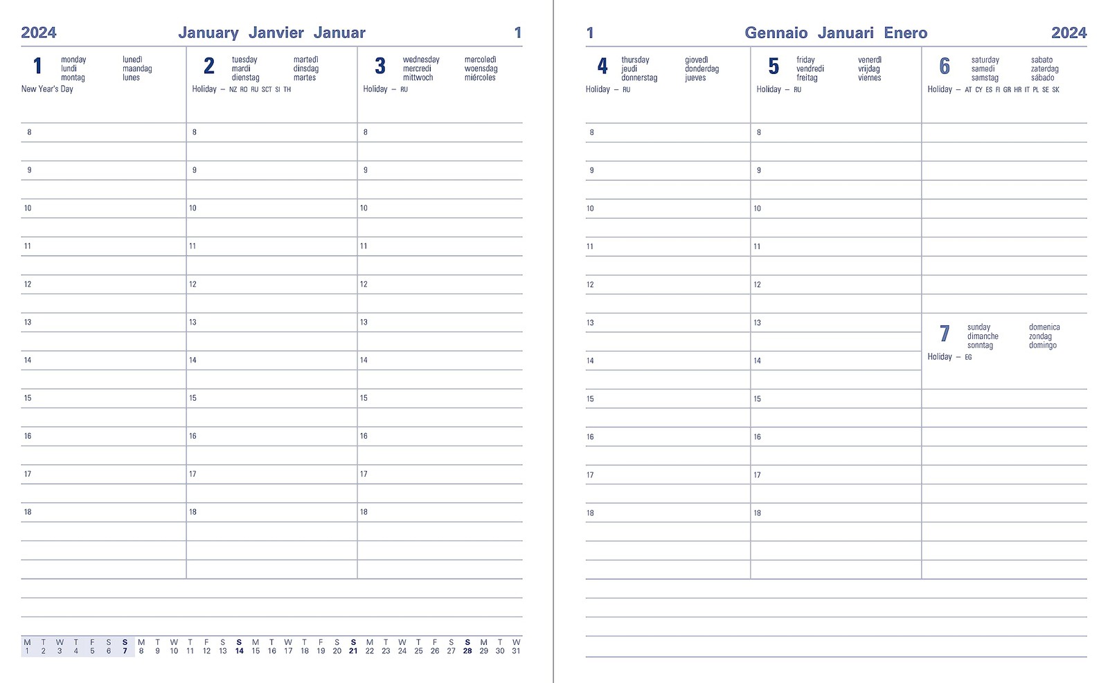 Letts Milano Quarto vertical week to view 2024 diary with appointments – Blue