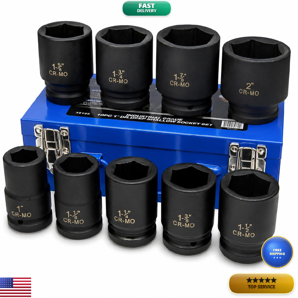 Stark Usa 9-Pieces 1 Drive Deep Impact Socket Set 6-Point 1-Inch – 2-Inch Heavy