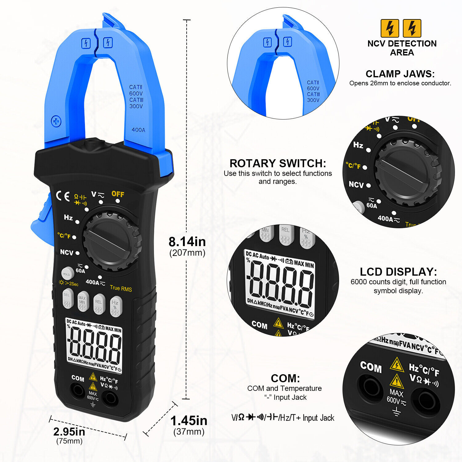 Digital Clamp Meter Bluetooth Clamp Multimeter Ac Dc Amp Meter Voltage Tester