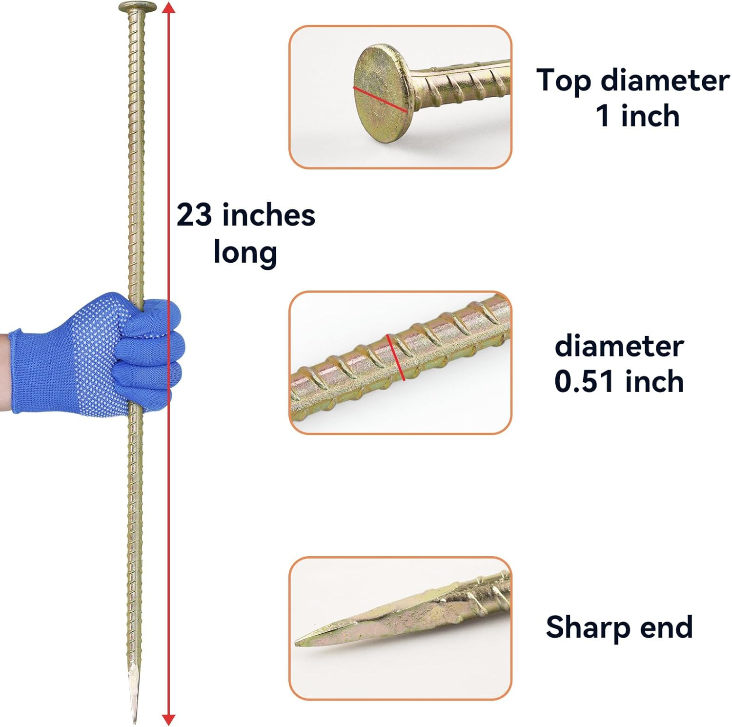 23-Inch Long Rebar Stakes – 1/2 Inch Diameter Heavy Duty Galvanized Steel Ground