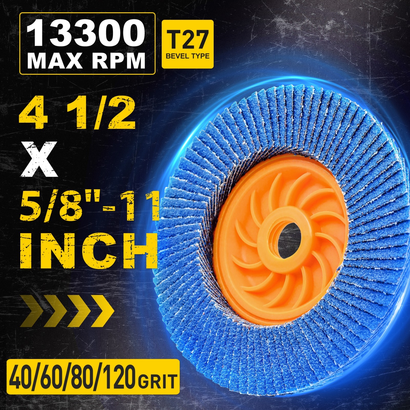 4.5 inch Zirconia Flap Discs 40/60/80/120 Grit Grinding Sanding Wheel Tool-Free