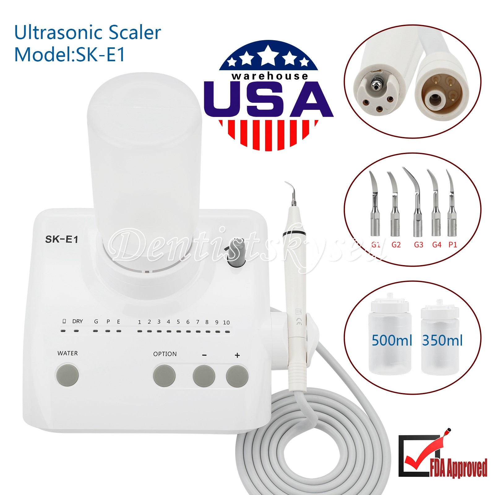 SK-E1 Dental Ultrasonic Piezo Scaler W/Handpiece Tips Bottles Fit EMS HOT