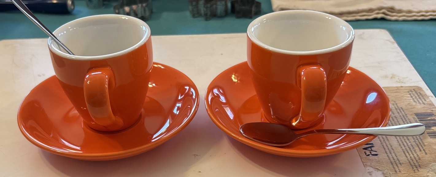 ionEgg Porcelain Espresso Cup Set w/ Saucers & Stainless Spoons – 2-Pack, 2.7oz