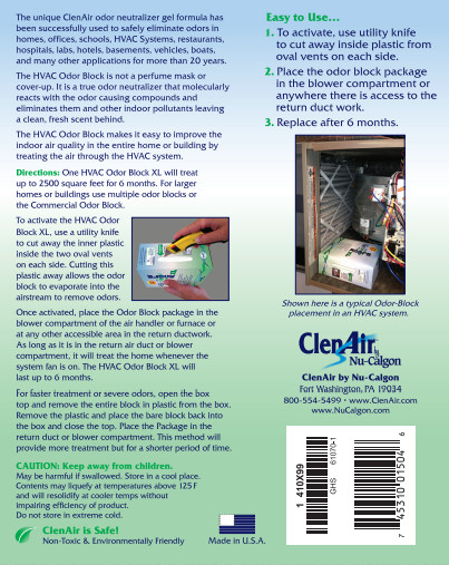 Nu-Calgon Residential HVAC Odor Block XL Odor Neutralizer – 4.25 lbs. – 61070