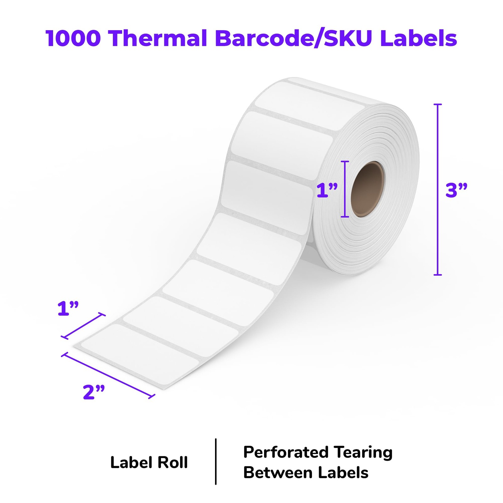 Rollo Direct Thermal 2×1 Barcode Labels – Roll of 1,000 Inches, White