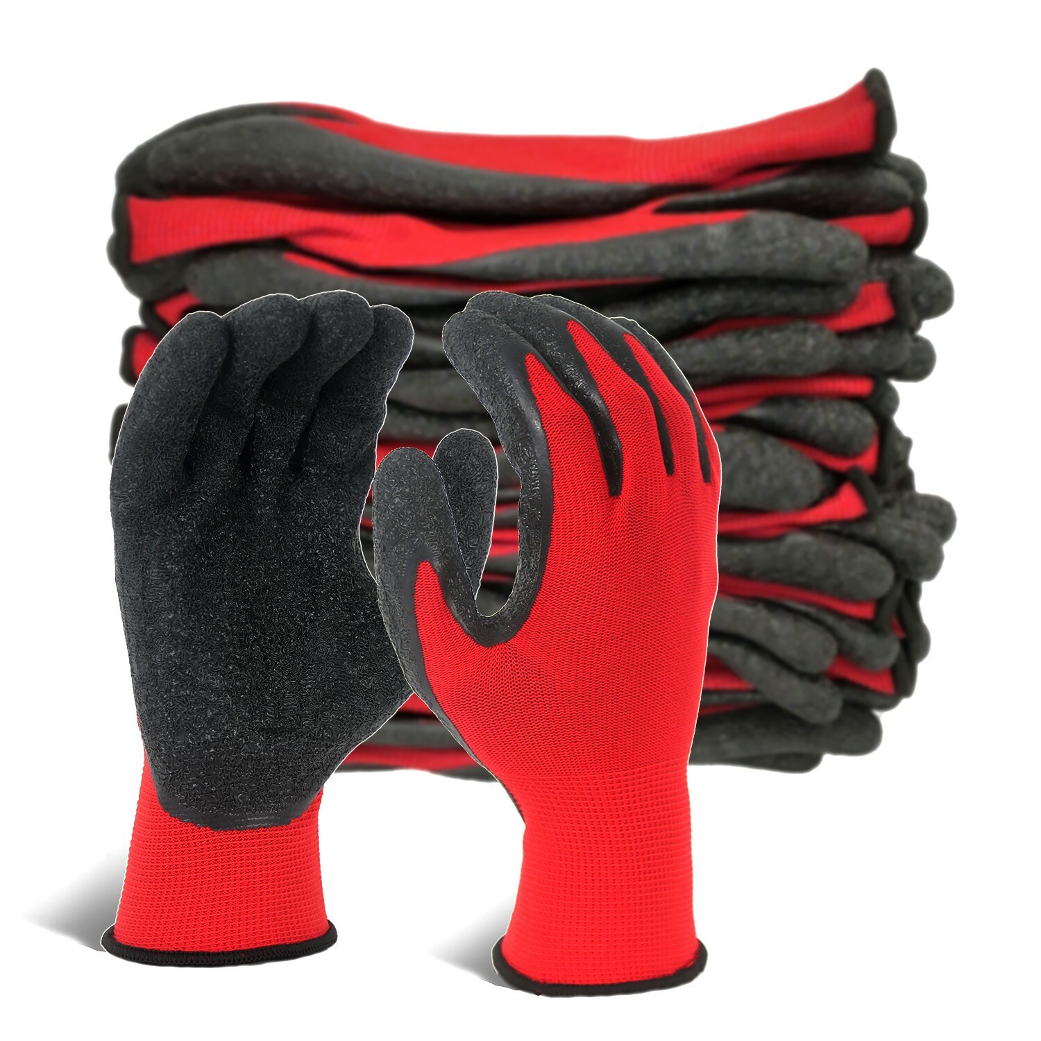 EvridWear 12 Pairs Pack Crinkle Latex Rubber Coated Work Gloves