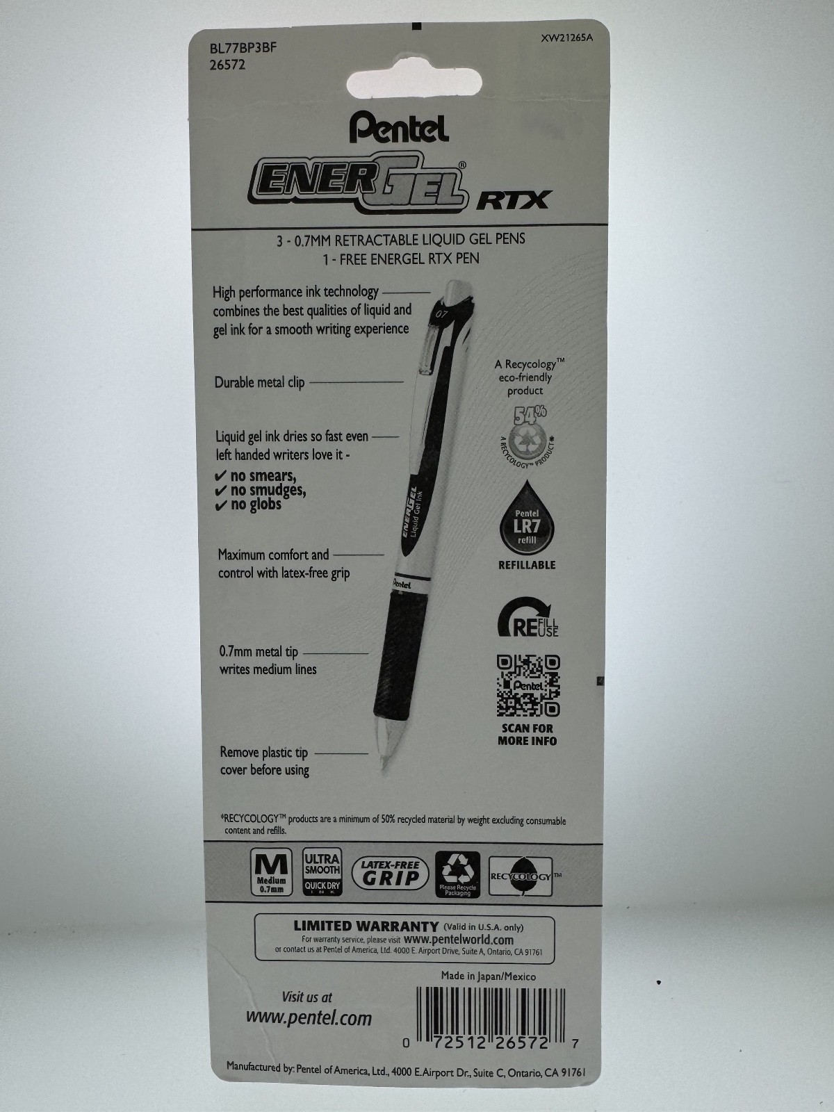 4 Pentel EnerGel RTX MEDIUM 0.7mm RED INK LIQUID GEL PENS 26572 3 + bonus