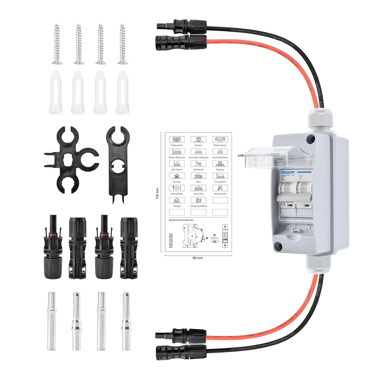 Solar Panel Disconnect Switch 1000V 30A IP65 DC Breaker Box 2P PV Circuit
