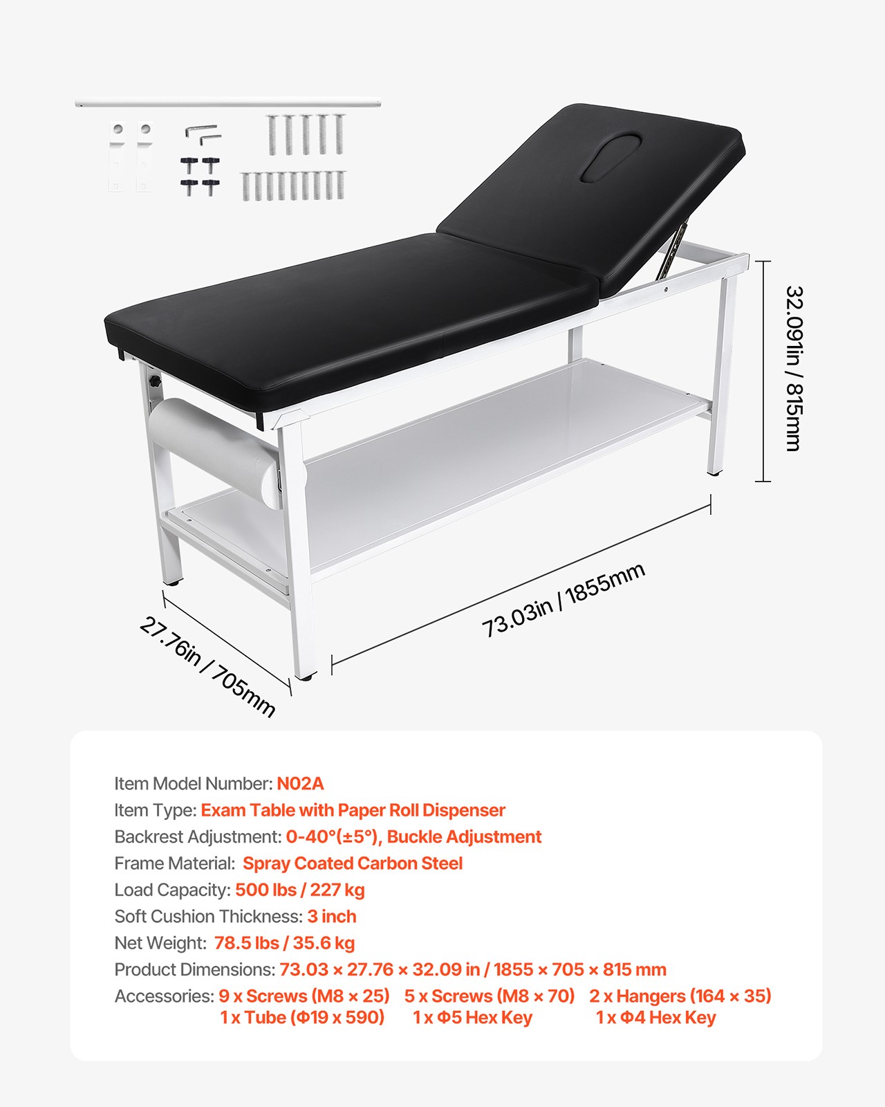 Uimoso Medical Examination Table with Paper Roll Holder for Physical Therapy