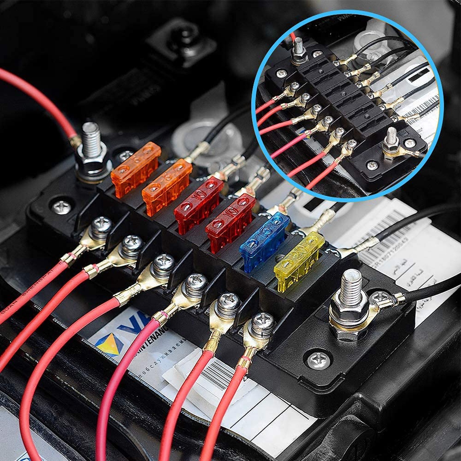 6 Way Fuse Block Blade Fuse Box with Negative Bus, 6 Circuit Fuse Holder Fuse…