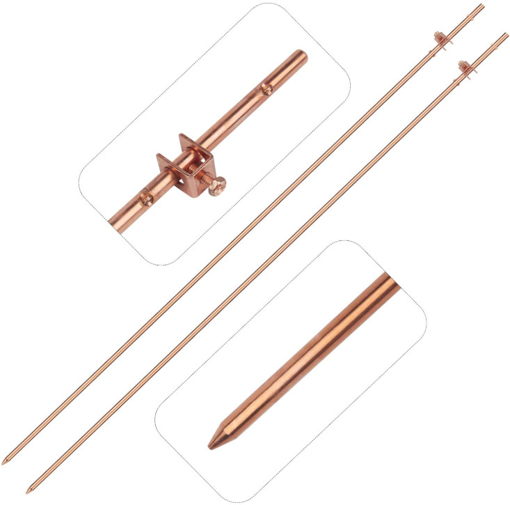 Juego 2 varillas tierra 4′ 3/8″ con abrazadera para cercas y sistemas eléctricos