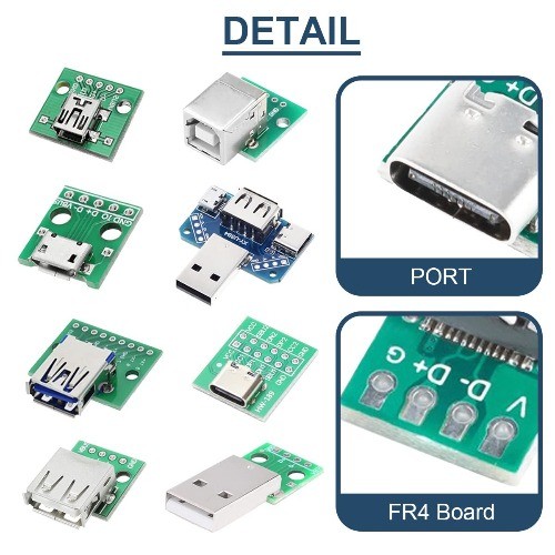 8 Pcs USB to DIP Adapter 2.54mm Pitch Type C B 2.0 Male 3 Style: Connector Set