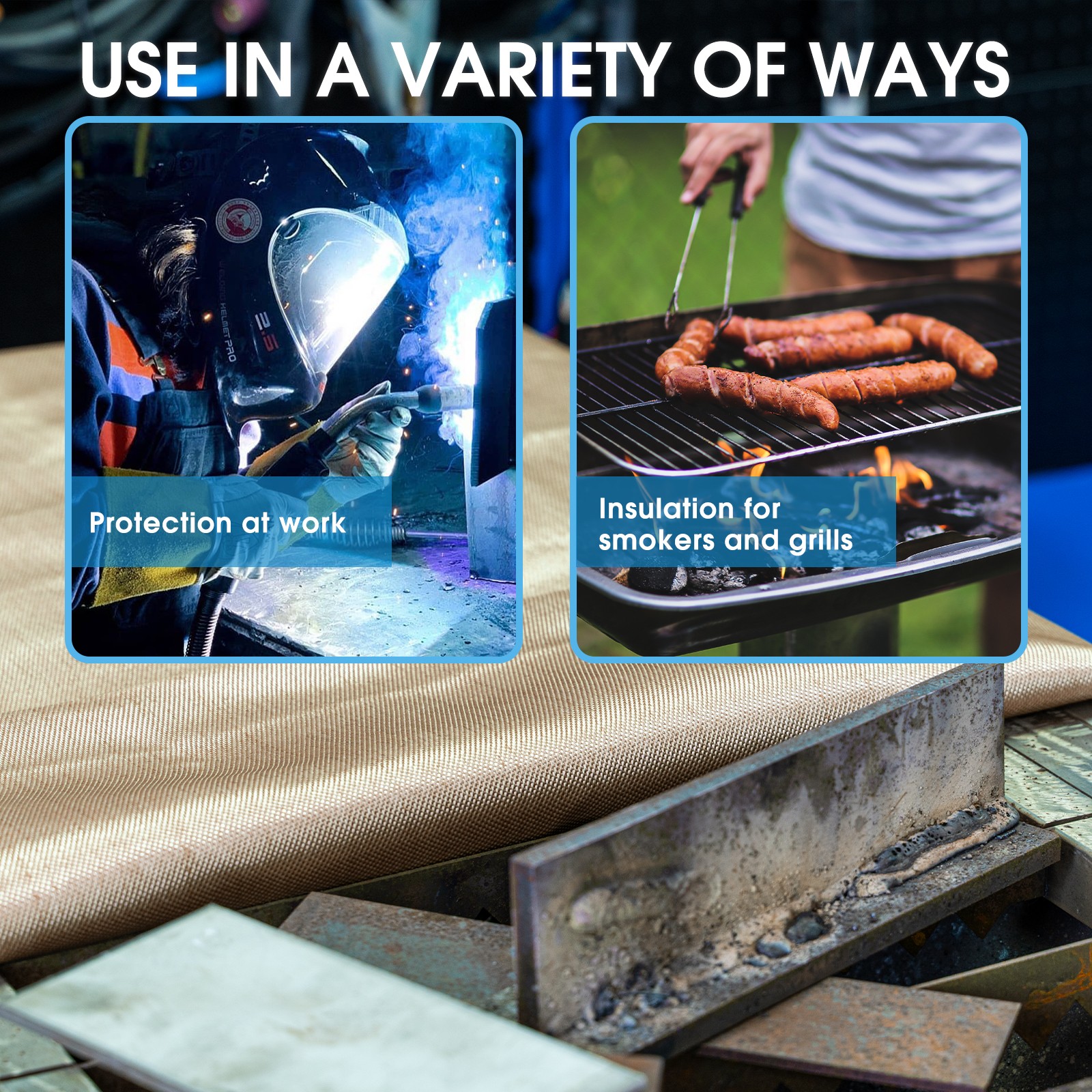 Fiberglass Welding Blanket, 4 x 6ft/6 x 8ft Fireproof Insulation Blanket