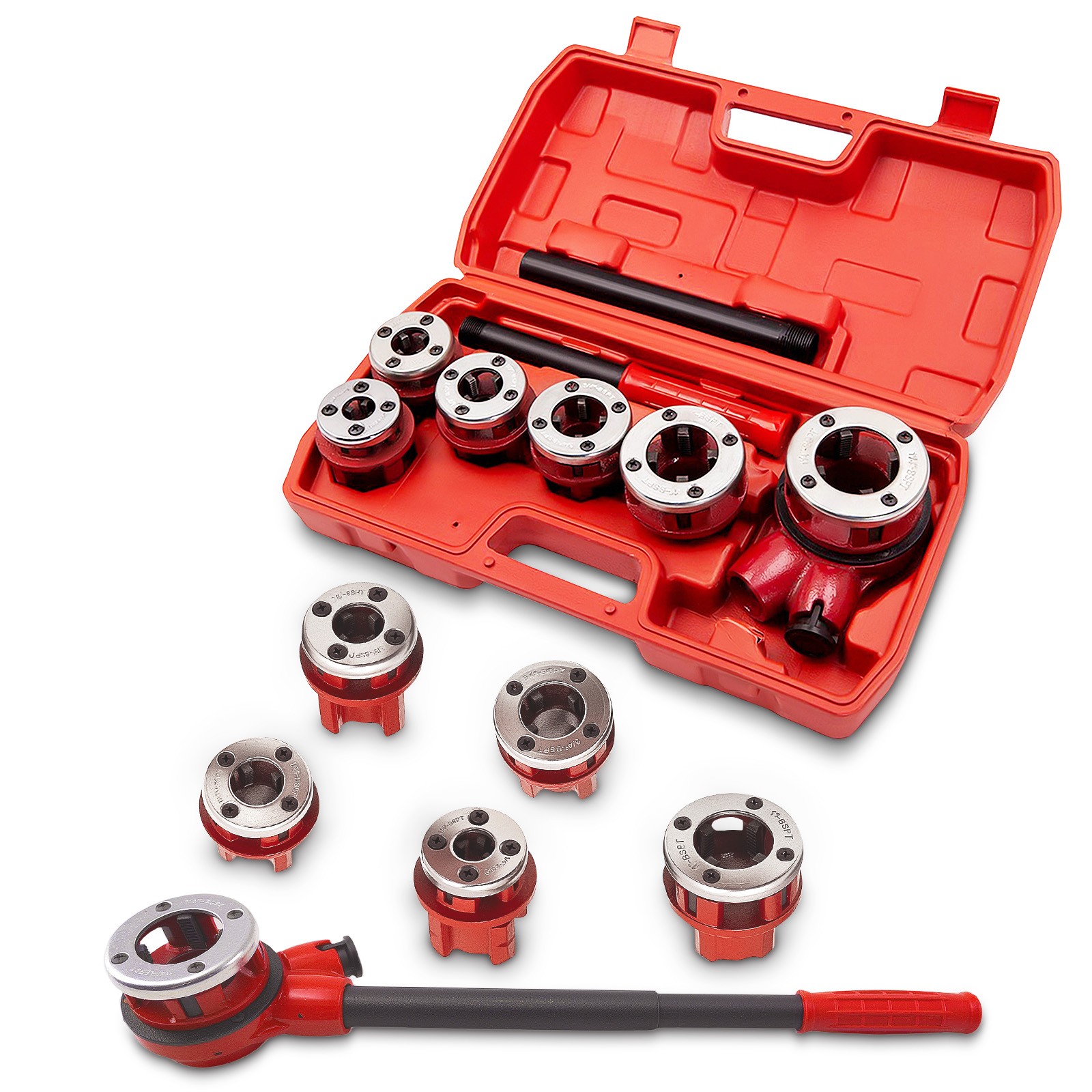 Ratchet Pipe Threader Kit Die Bar Head Handle Tool Set 1/4” 3/4” w/ 6 Dies