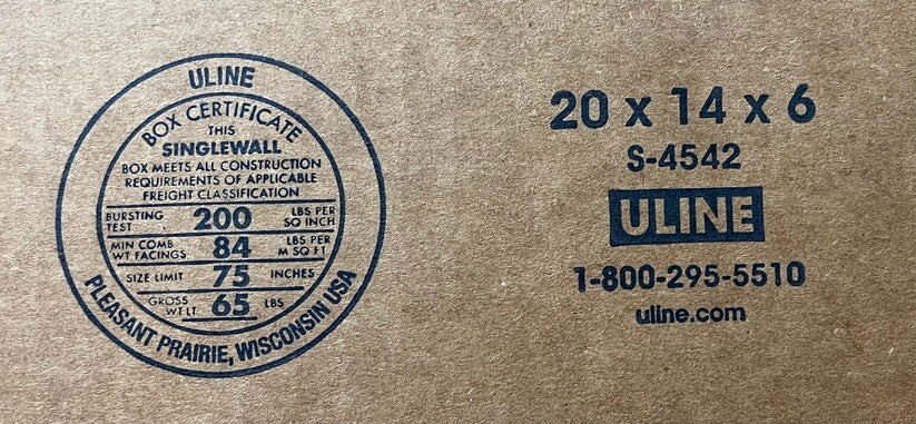 20″ x 14″ x 6″ CARDBOARD BOX – 200 lb – SINGLE BOX