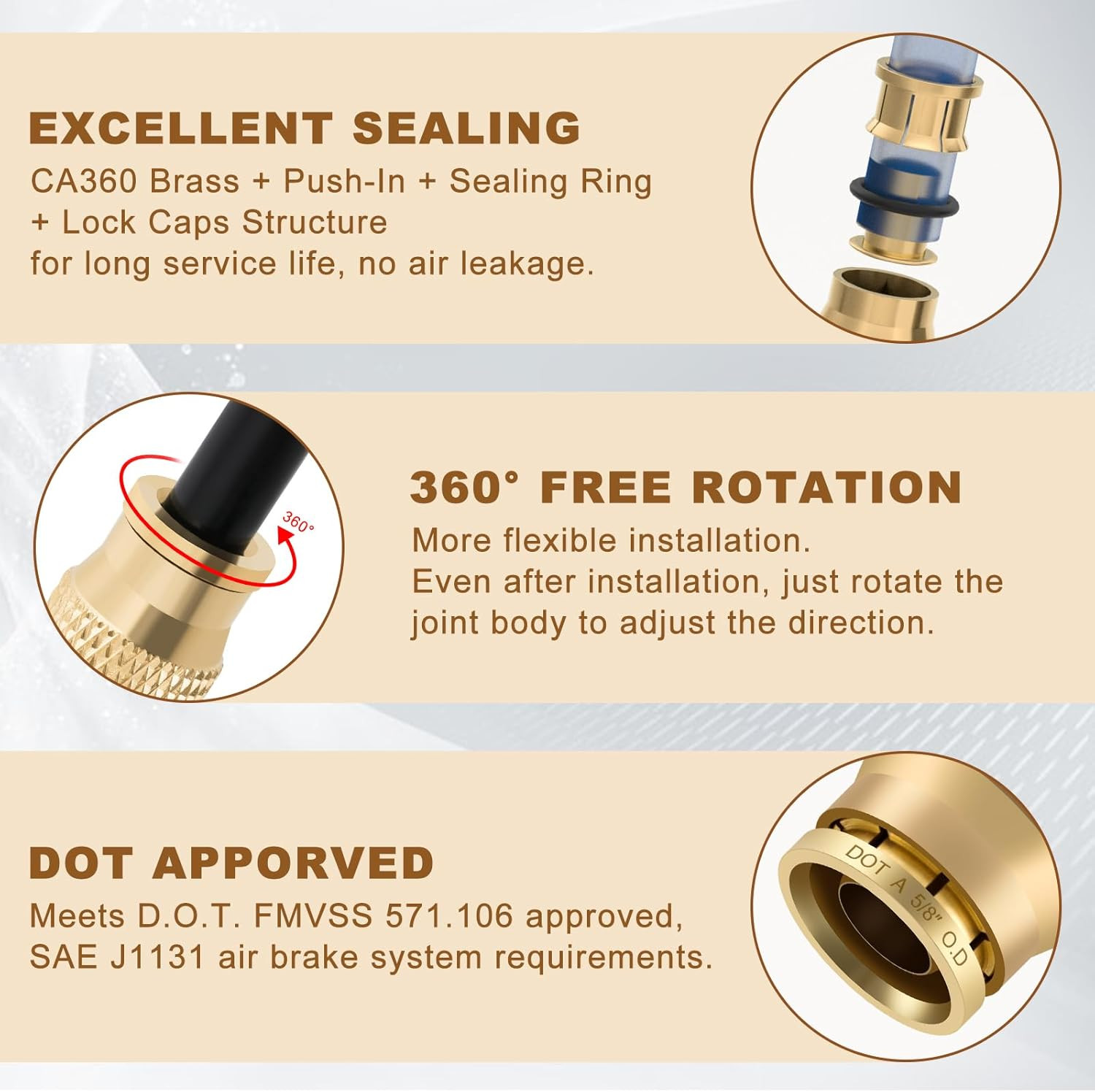 5/8″ Quick Push to Connect Fittings Brass Union Straight Joint DOT Approved 5…