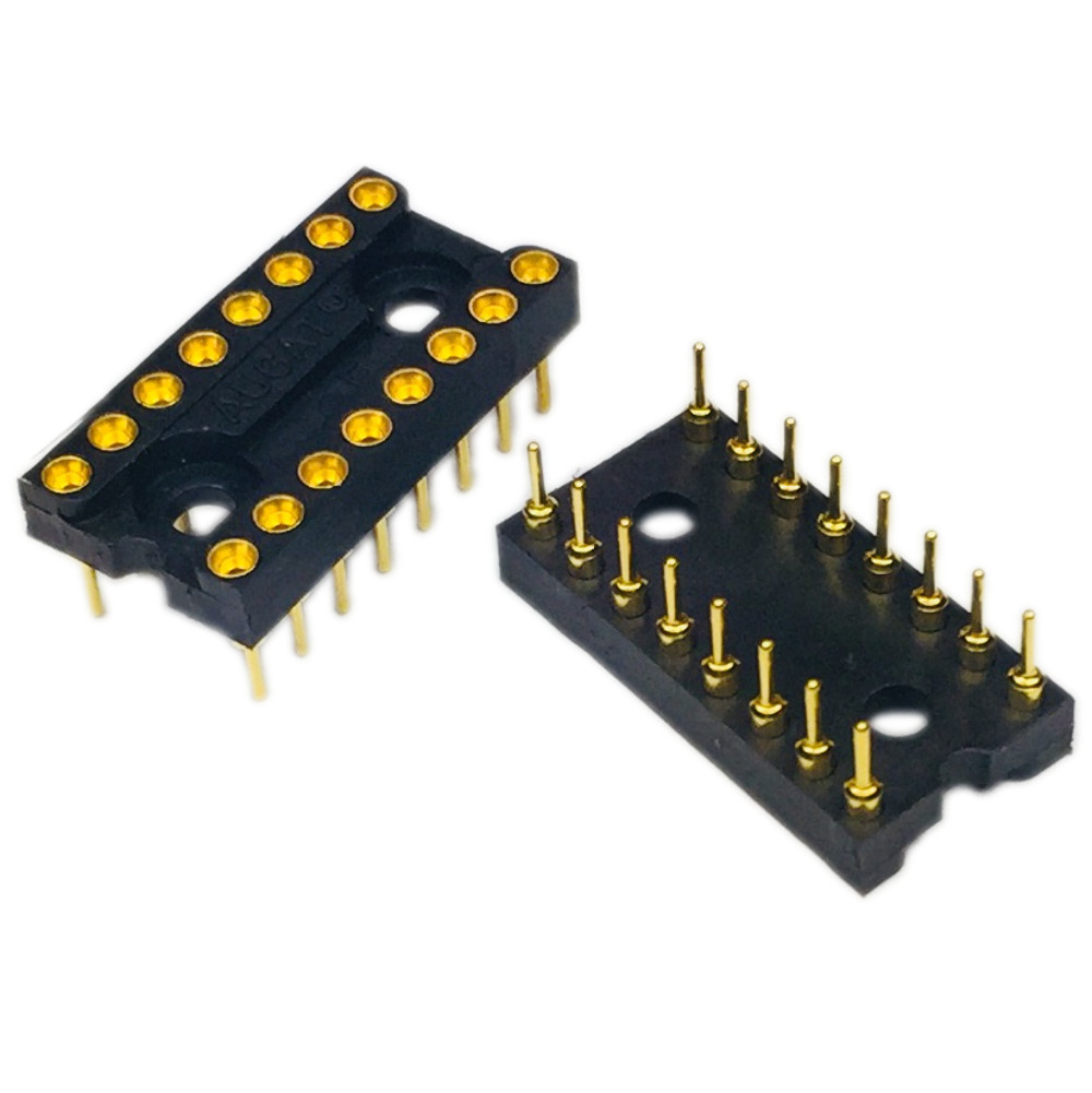 Pack of 10 Black Round hole Gold 16pin Pitch 2.54mm DIP IC Socket Connector