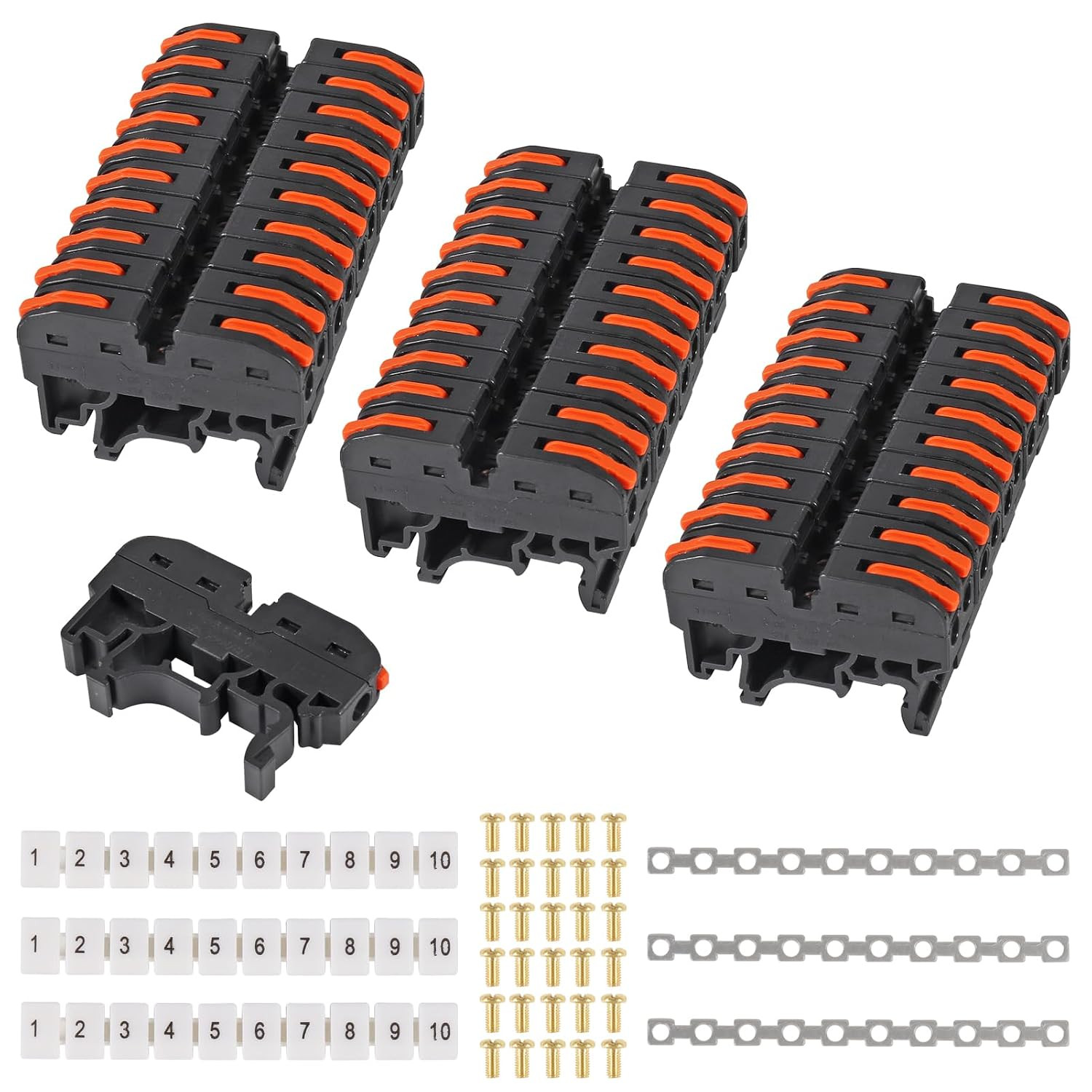 DIN Rail Terminal Blocks Kit, 30PCS Universal Compact Wire Wiring Connector with