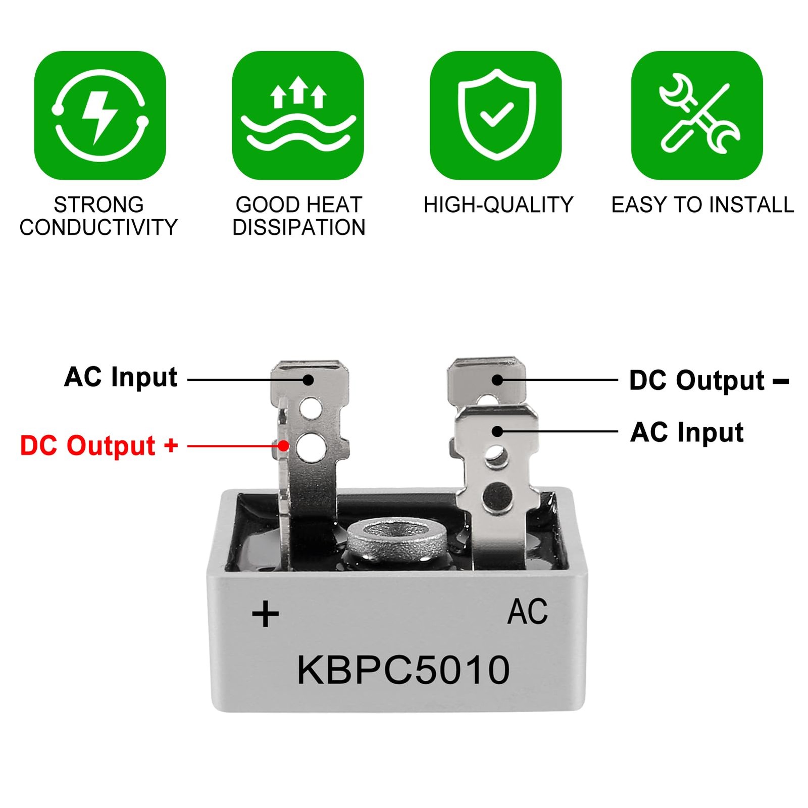 8PCS Bridge Rectifier Diode KBPC5010 1000V 50A AC to DC Full Wave Single Phas…