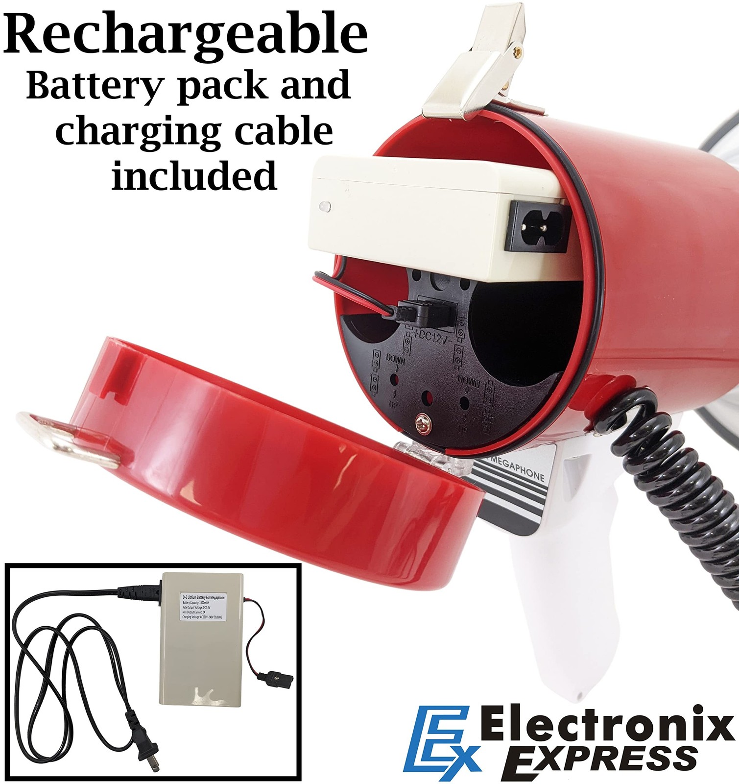 EX ELECTRONIX EXPRESS Rechargeable 50 Watt Loud Megaphone with Siren Bullhorn…