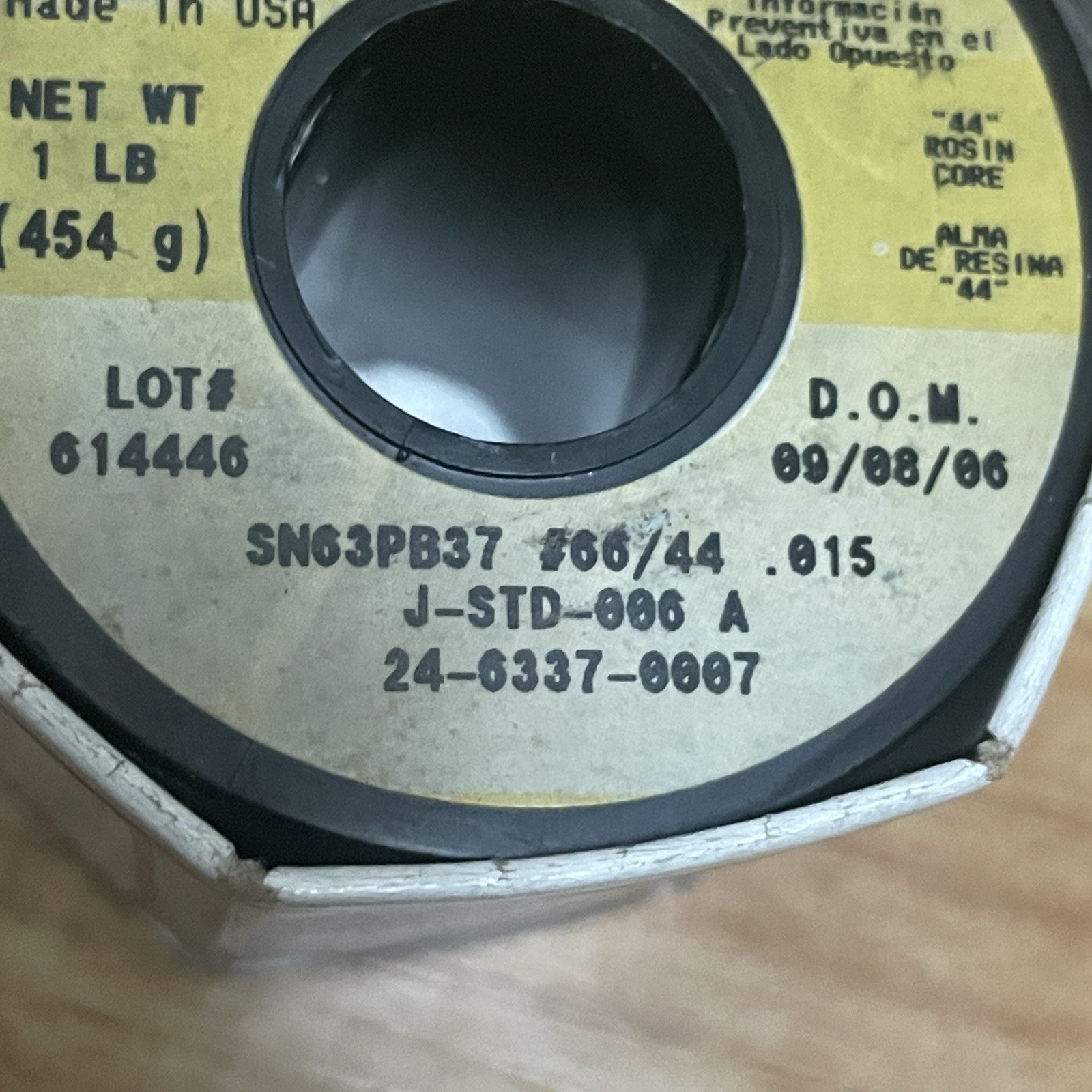 Kester Rosin Core 1Lb Solder Wire Spool SN63PB37 #66/44 .015 USA 24-6337-0007