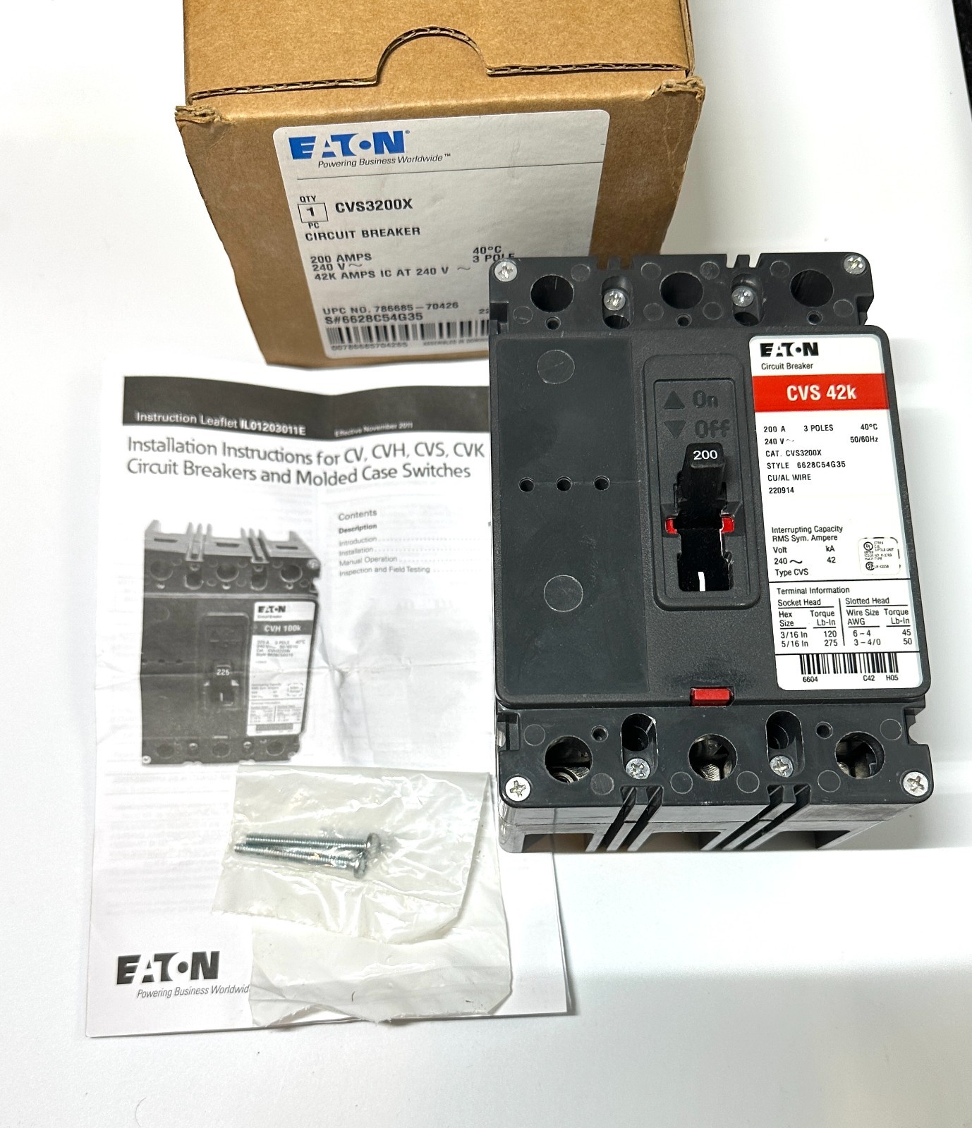 Eaton CVS3200X 200 Amp 240 Volt 42K Circuit Breaker NEW