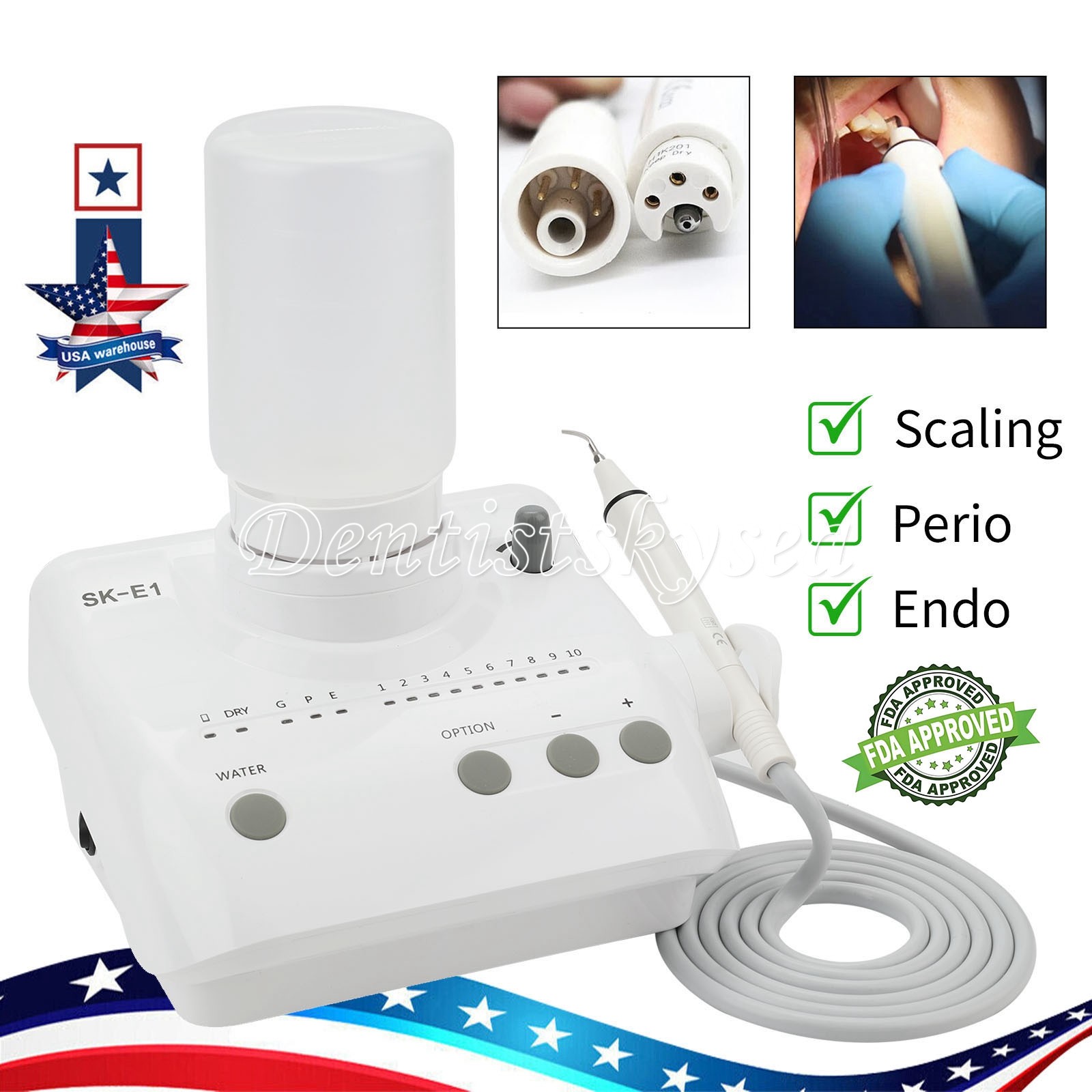SK-E1 Dental Ultrasonic Piezo Scaler W/Handpiece Tips Bottles Fit EMS HOT
