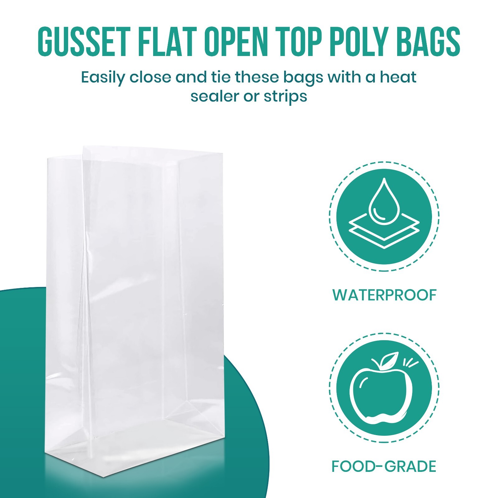 1.5-Mil Expandable Gusseted Poly Bags Clear Polyethylene Multiple Sizes LDPE