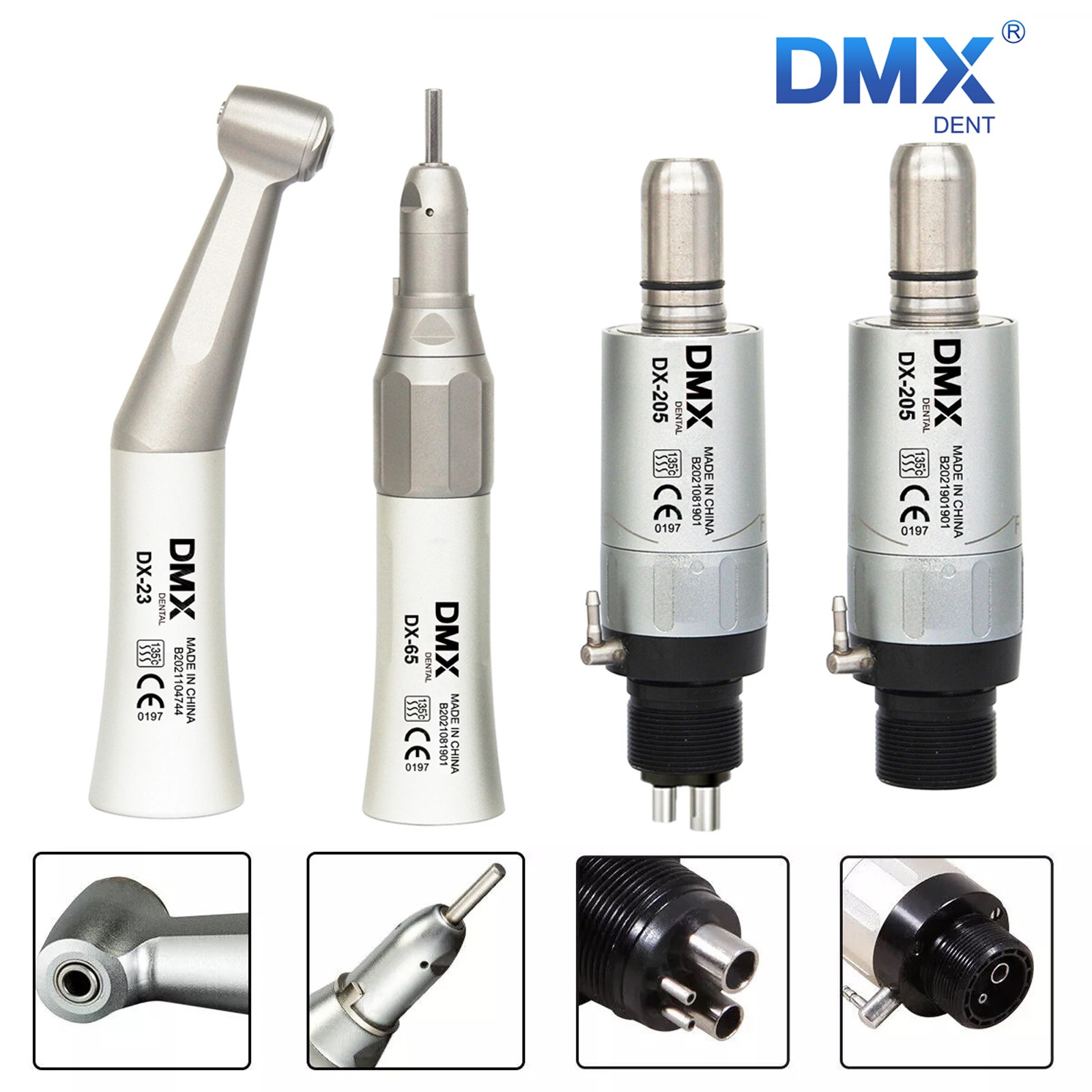 DMXDENT Dental Slow Low Speed Handpiece Straight Contra Angle Air Motor 4/2Holes