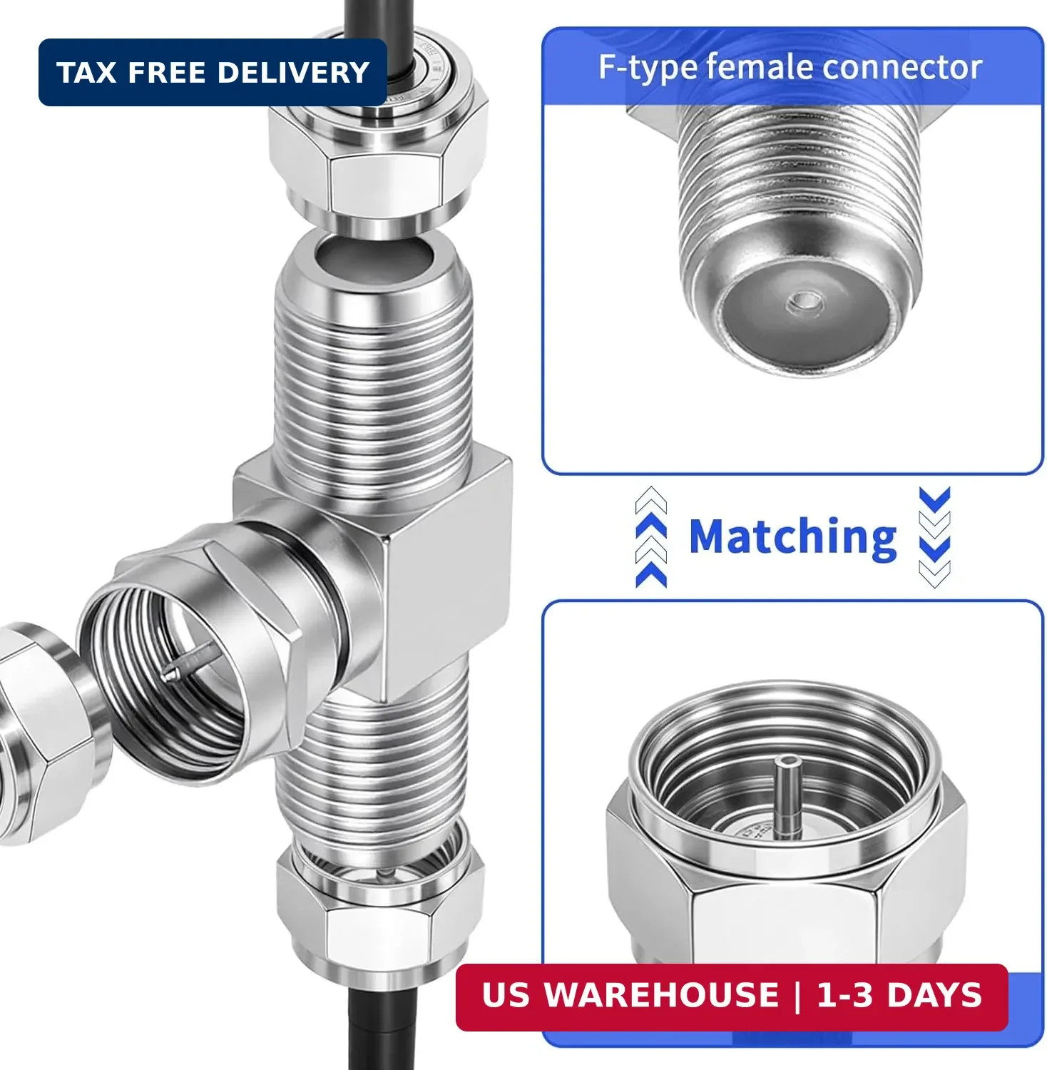 4PCS Coaxial Cable Splitter RG6 F Type Male to Dual Female Adapter for TV