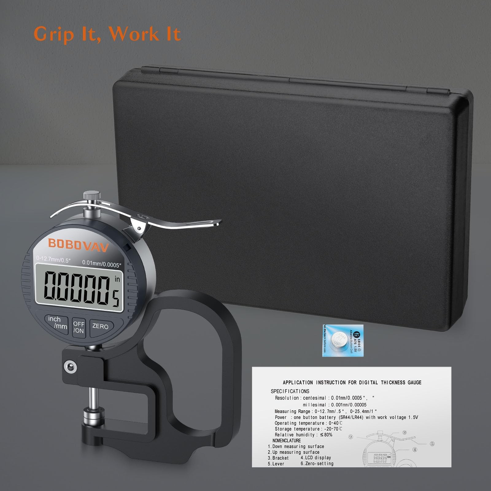 Digital Thickness Gauge 0.5 Inch/12.7mm Meter 0.0005 Inch/0.01mm LCD Tool